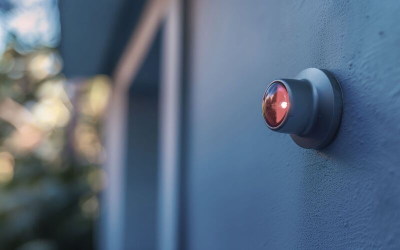 rote Alarmlampe an der Außenwand eines Gebäudes