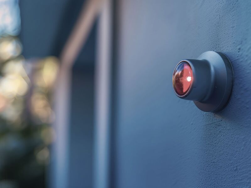 rote Alarmlampe an der Außenwand eines Gebäudes